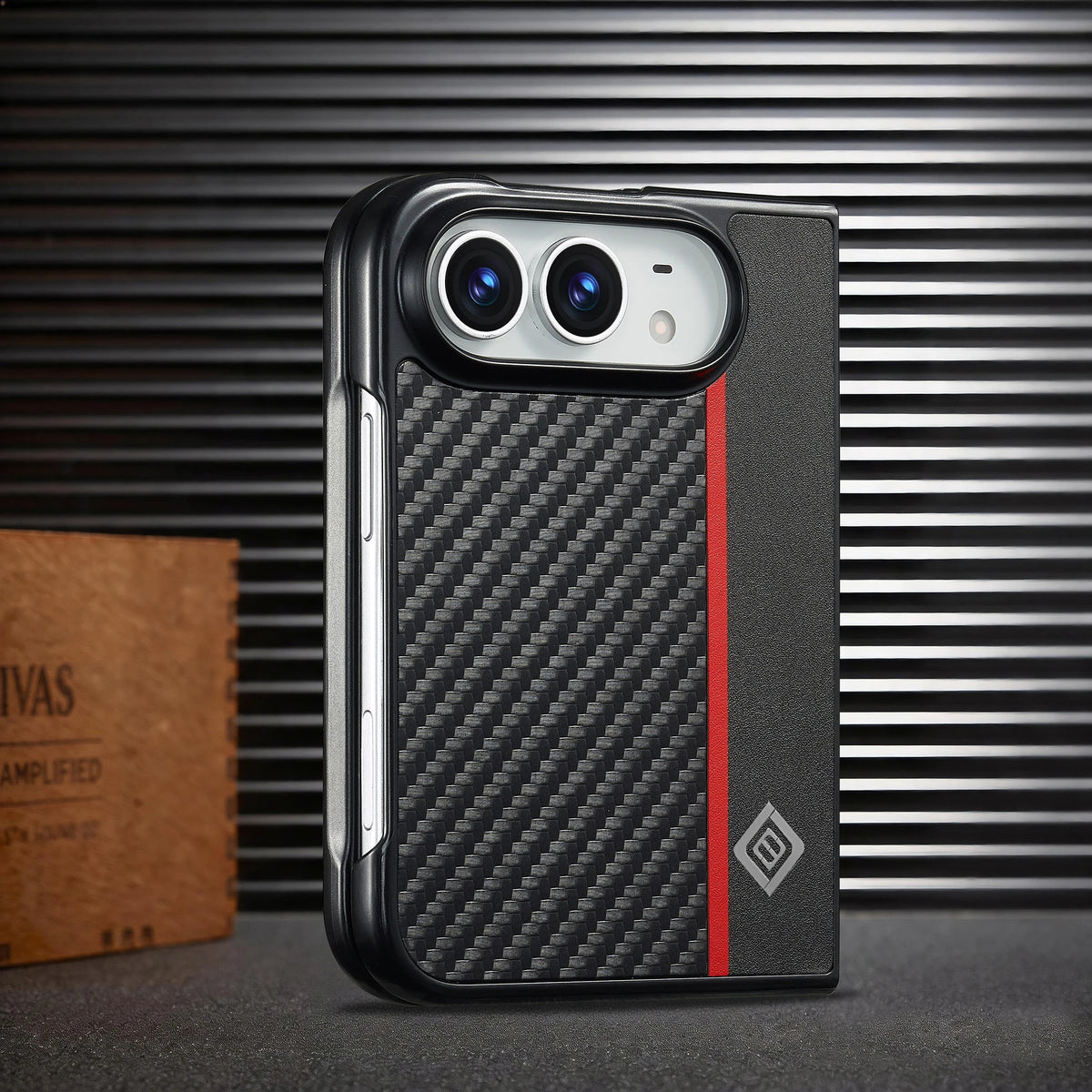 Luxury Ultrathin Carbon Fiber Leather Slots Phone Case for IPhone Duo 2026 Shockproof Flip Holder Cover for Iphone Duo Cover
