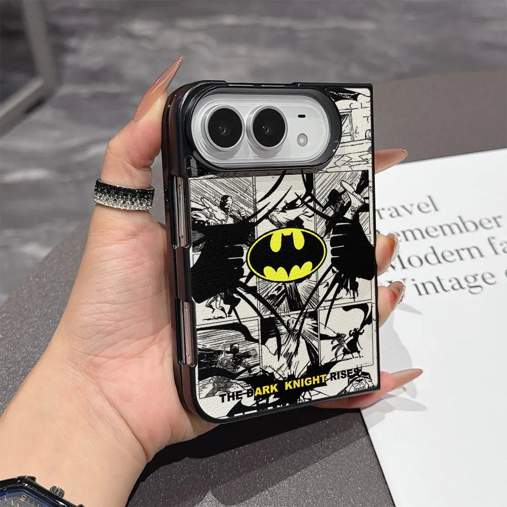 New Folding Phone Case for iPhone Duo Fold Shockproof duo Back fold Hard Skin texture Cover Comics Batman
