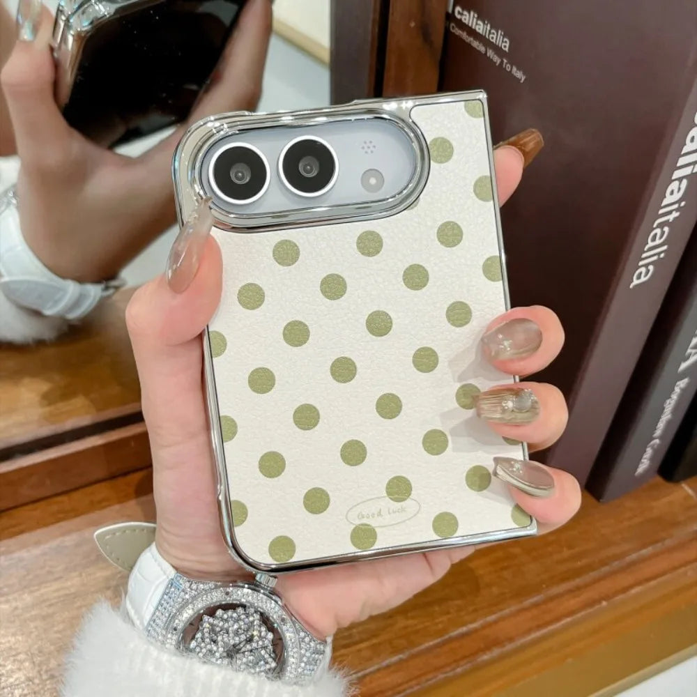 Dopamine Electroplated PU Leather Colorful Polka Dots Lanyard Fold Case for iPhone Duo duo Wristband Shockproof Hard Fold Cover