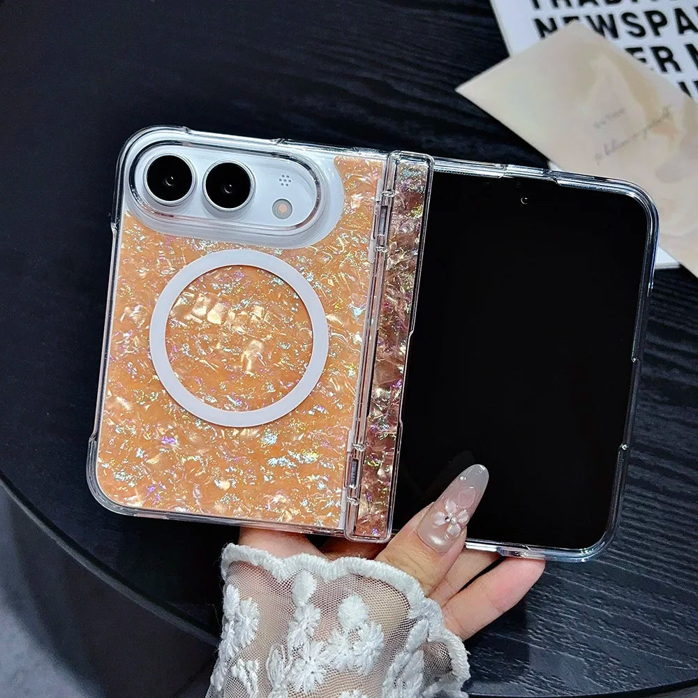 NEW Luxury Iridescent Shell Texture Phone Case for iPhone Duo 18 iPhone Fold With magnetic Stand for Magsafe Shockproof Cover
