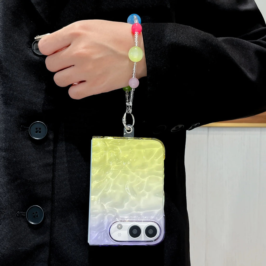 Creative Pleated Water Ripple Gradient Color Phone Case for iPhone Duo 2026 New 18 Fold Dopamine Bracelet Wristband Clear Cover