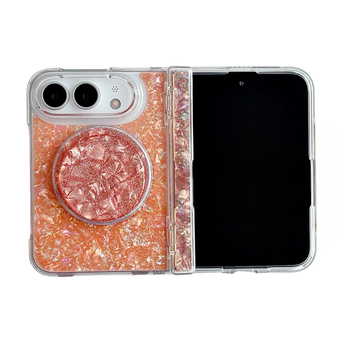 Case For Apple iPhone Duo For Foldable iPhone Duo For Magsafe With  Magnetic Ring Gilded Stand Luxury INS Shell Pattern Cover