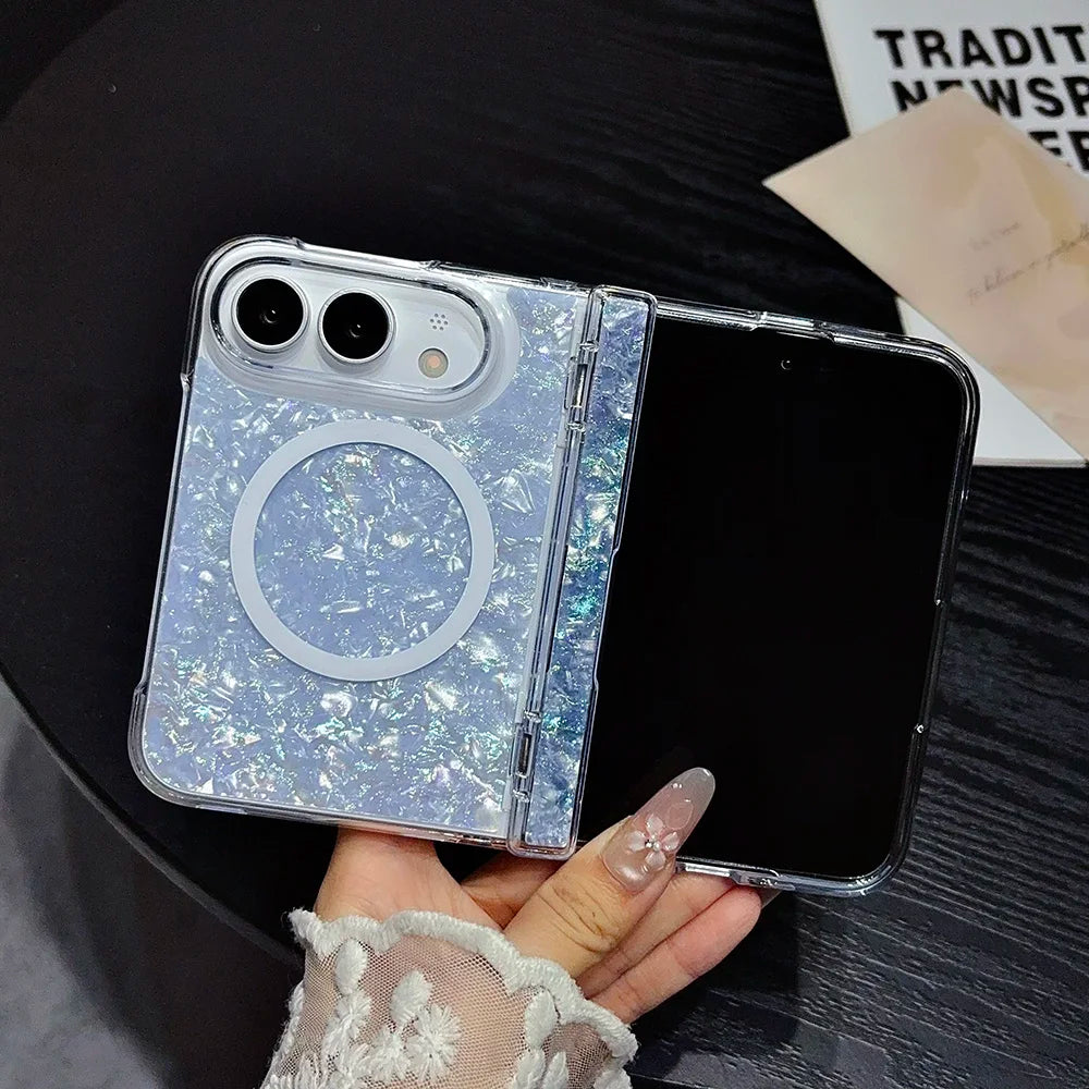 NEW Luxury Iridescent Shell Texture Phone Case for iPhone Duo 18 iPhone Fold With magnetic Stand for Magsafe Shockproof Cover
