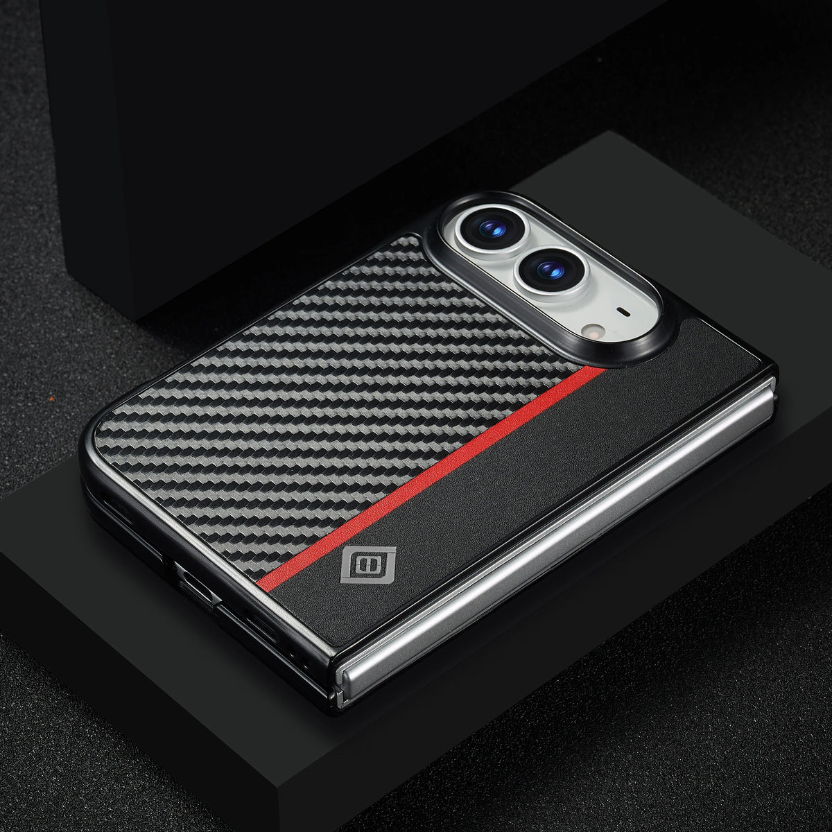 Luxury Ultrathin Carbon Fiber Leather Slots Phone Case for IPhone Duo 2026 Shockproof Flip Holder Cover for Iphone Duo Cover