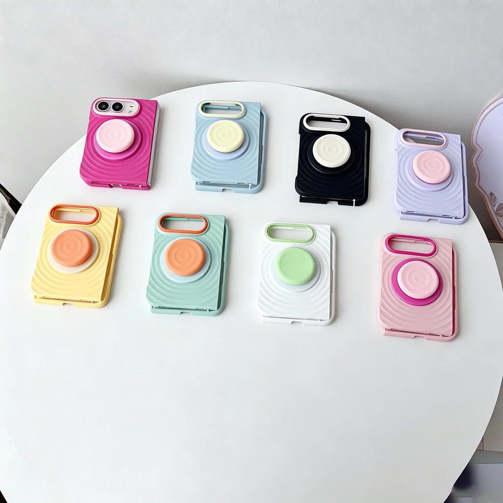 Case For Apple iPhone Duo For Foldable iPhone Duo For Magsafe With  Magnetic Ring Ripples Stand Luxury Silicone Ripples Cover
