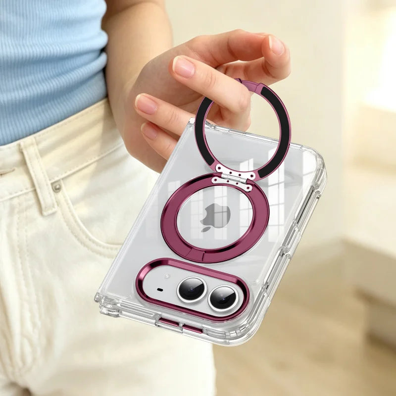 Clear MagSafe Case with Rotating Stand for iPhone Duo