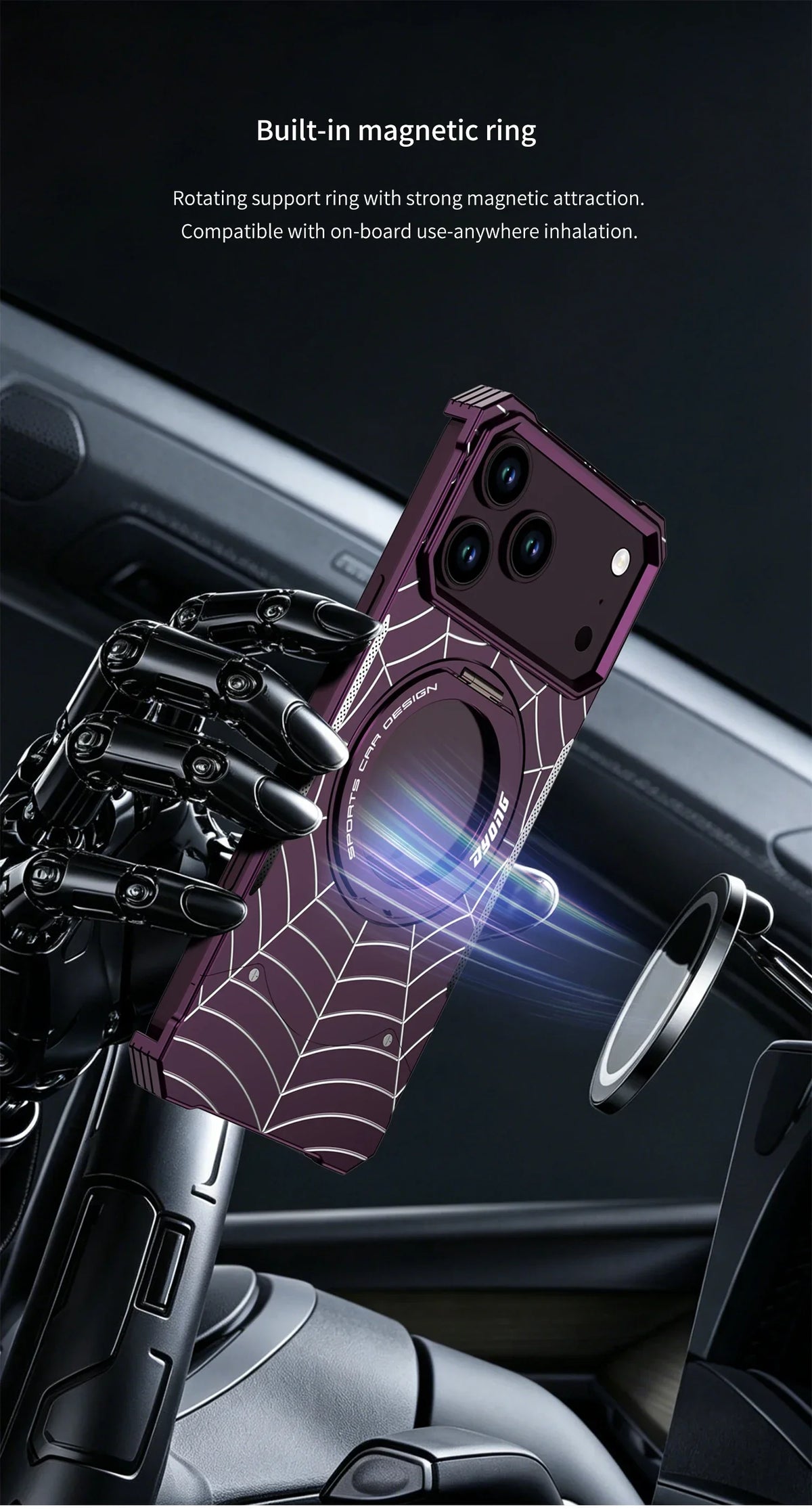 Fashion 360° Foldable Attraction Spider Metal Stand Magnetic Phone Case For iPhone Duo Shockproof Anti-Slip Sturdy Durable Cover
