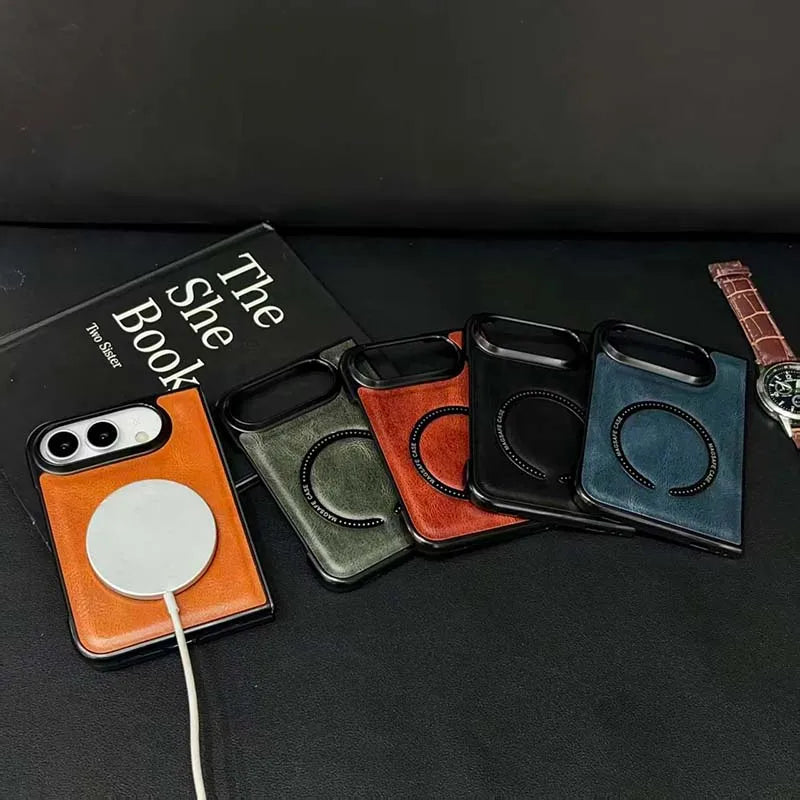 New Luxury Synthetic Leather Folding Phone Case For IPhone Duo Compatible For Magsafe Back Cover Fashionable Printed Decoration