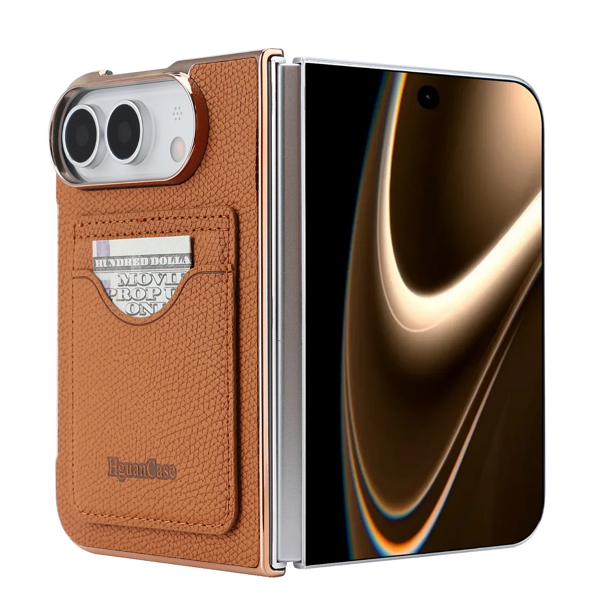 PU Leather Wallet Case For iPhone Duo Fold Electroplated Frame Foldable Kickstand Shockproof Protective Phone Cover
