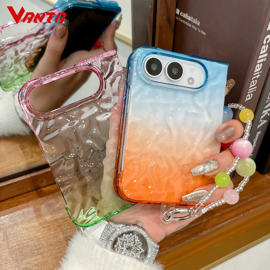Creative Pleated Water Ripple Gradient Color Phone Case for iPhone Duo 2026 New 18 Fold Dopamine Bracelet Wristband Clear Cover