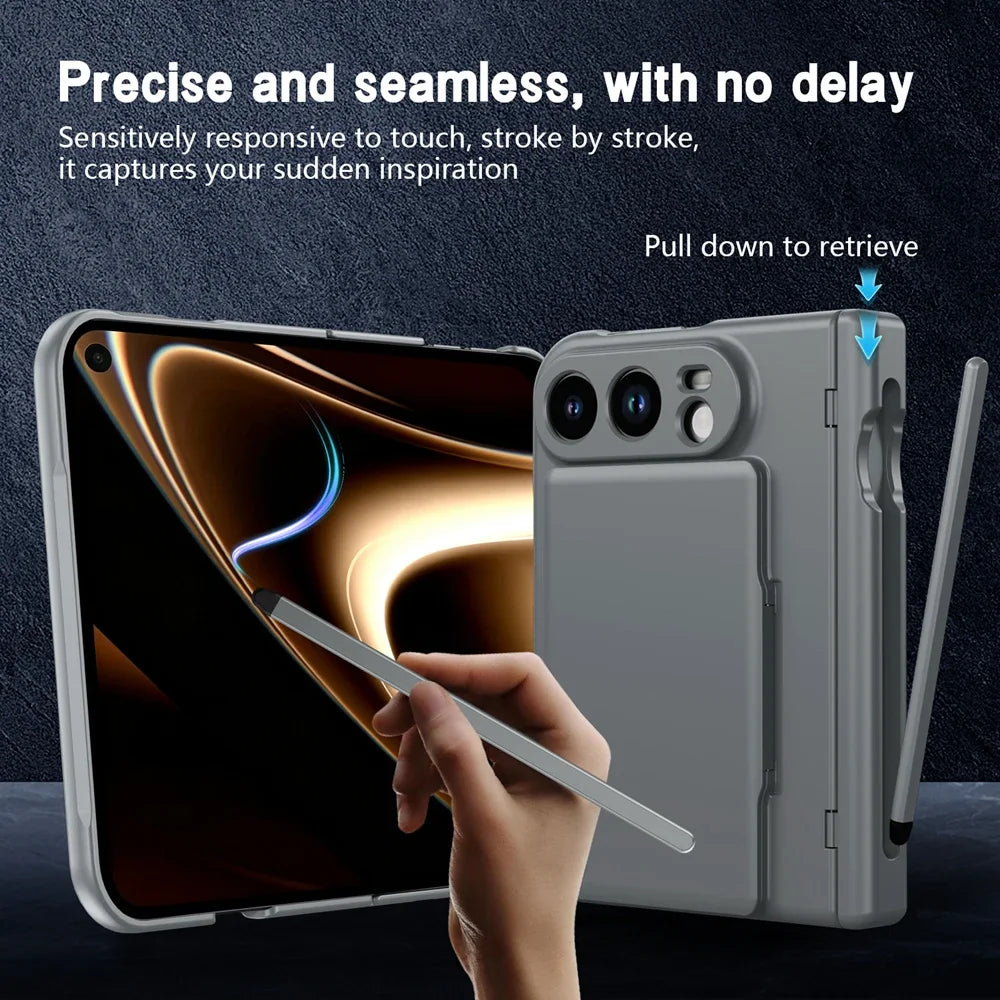 Luxury Matte Card Holder Fold Phone Case for iPhone Duo S Pen with Tempered Glass Screen Protector and Full-Protection Cover