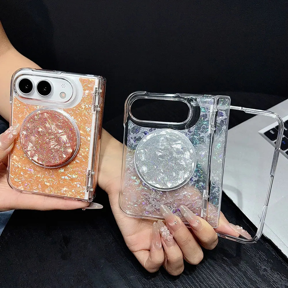 NEW Luxury Iridescent Shell Texture Phone Case for iPhone Duo 18 iPhone Fold With magnetic Stand for Magsafe Shockproof Cover