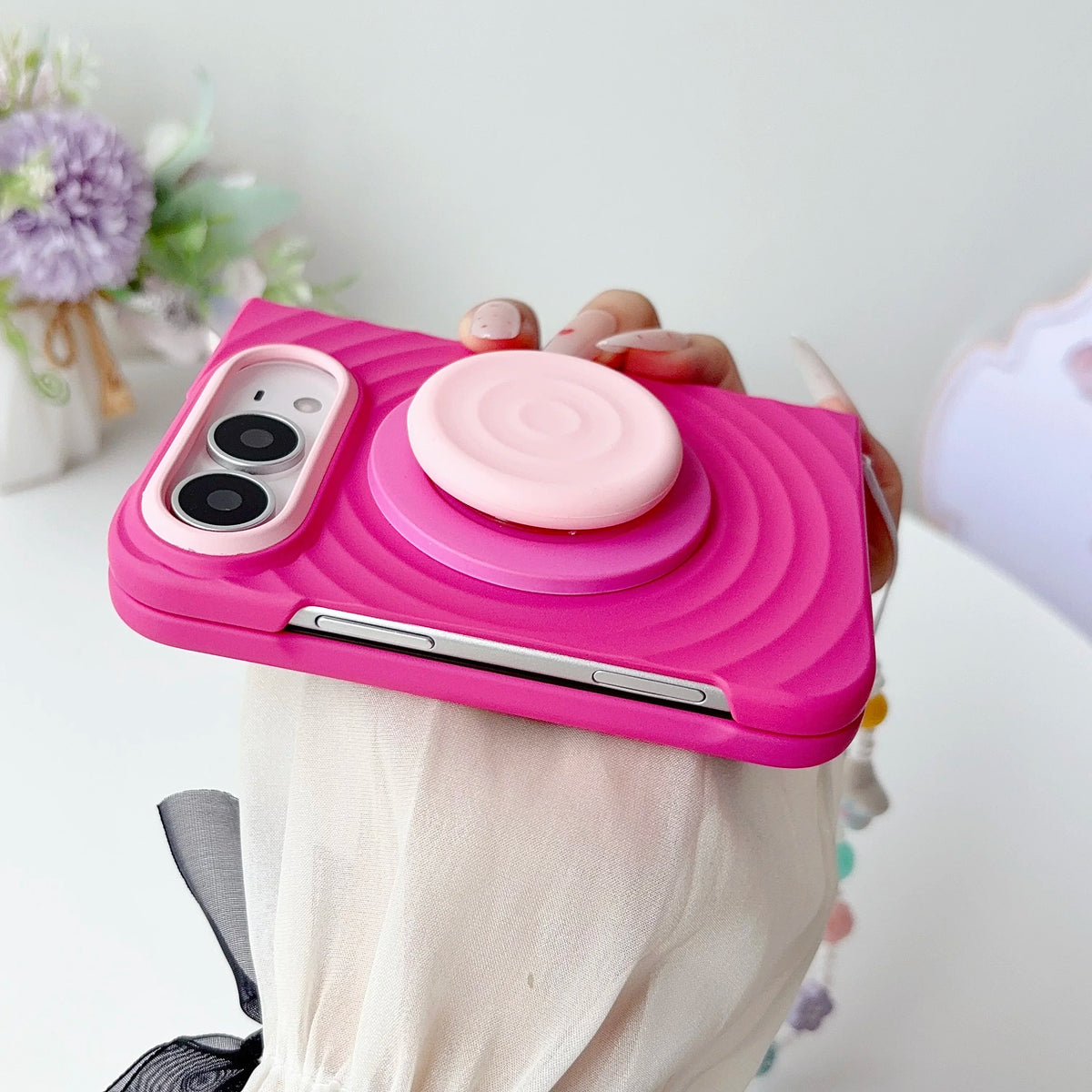 Fashion Macaron Colror Stripe Pattern Liquid Silicone 18 Ultra Case for iPhone Duo 18 Fold for Magsafe Bracket Shockproof Cover