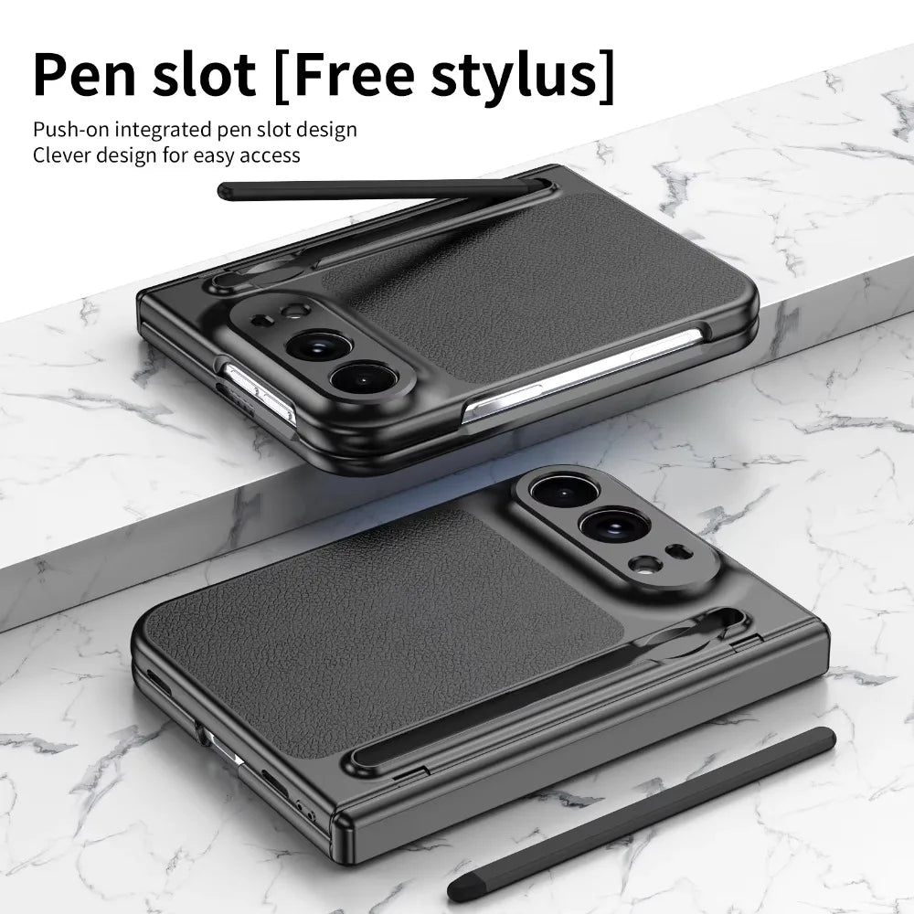 High End S Pen Phone Case for iPhone Duo Hinge Protection & Built-in Screen Protector Leather Phone Cover for iPhone Duo