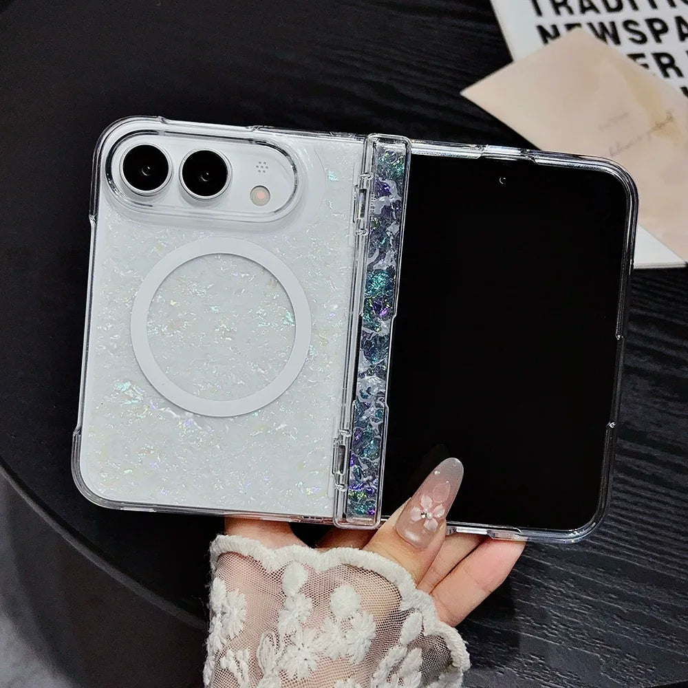 NEW Luxury Iridescent Shell Texture Phone Case for iPhone Duo 18 iPhone Fold With magnetic Stand for Magsafe Shockproof Cover
