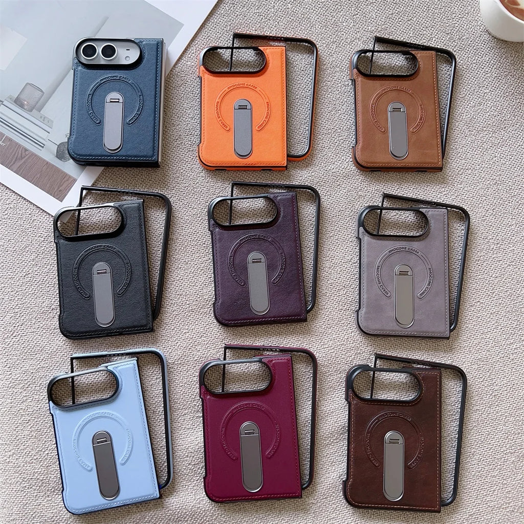 For Magsafe For iPhone Duo Case Luxury Matte Leather Magnetic Rotating Ring Holder Shockproof Protection Back Cover Accessories