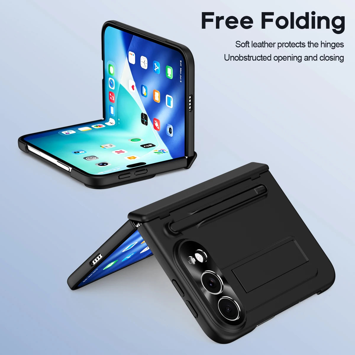 360 Full Protection Hinge Stand Case For iPhone Duo Original With Touch Pen Folding Cover Tempered Glass Film Funda