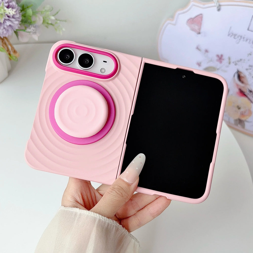 Fashion Macaron Colror Stripe Pattern Liquid Silicone 18 Ultra Case for iPhone Duo 18 Fold for Magsafe Bracket Shockproof Cover
