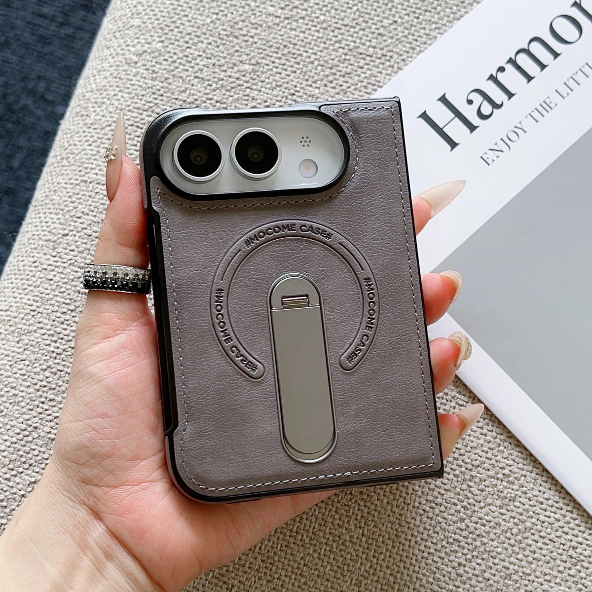 For Magsafe For iPhone Duo Case Luxury Matte Leather Magnetic Rotating Ring Holder Shockproof Protection Back Cover Accessories
