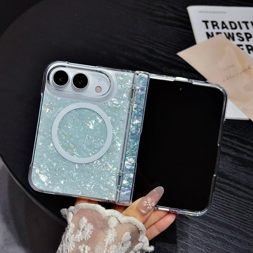 Case For Apple iPhone Duo For Foldable iPhone Duo For Magsafe With  Magnetic Ring Gilded Stand Luxury INS Shell Pattern Cover