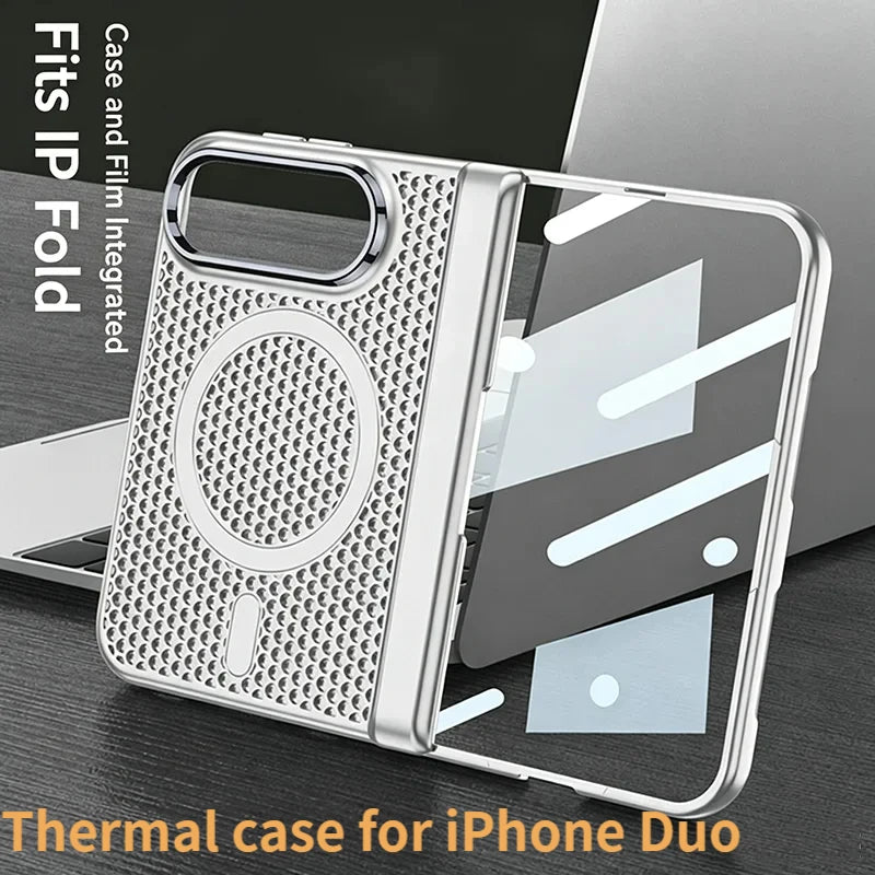 For Magsafe Compatible Honeycomb Heat Dissipation Mesh Wireless Charging Phone Case for iPhone Duo Breathable Cooling Armor Cove