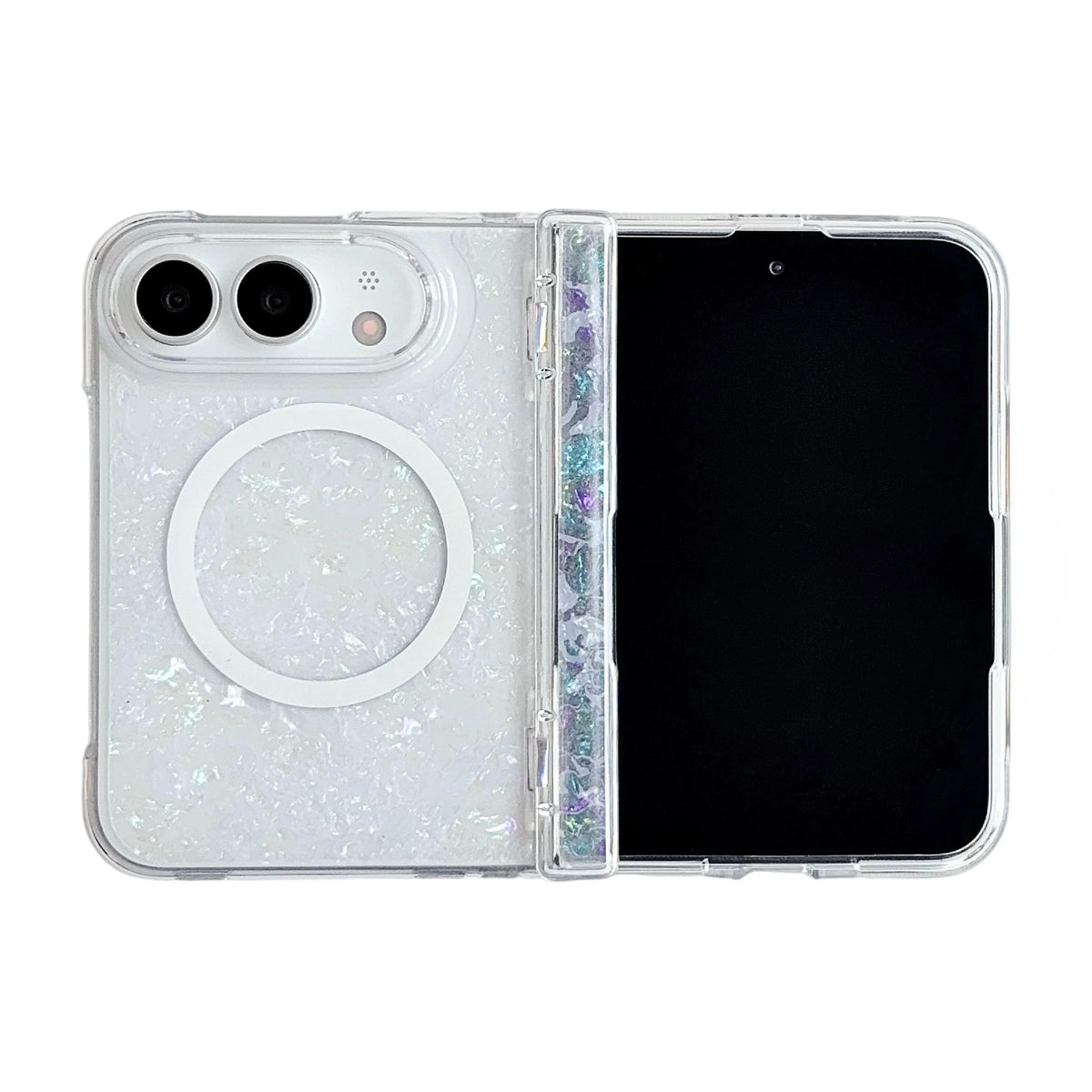 Case For Apple iPhone Duo For Foldable iPhone Duo For Magsafe With  Magnetic Ring Gilded Stand Luxury INS Shell Pattern Cover