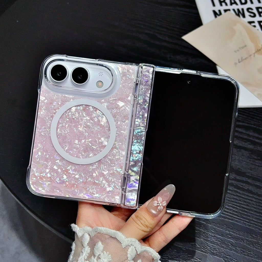 Case For Apple iPhone Duo For Foldable iPhone Duo For Magsafe With  Magnetic Ring Gilded Stand Luxury INS Shell Pattern Cover