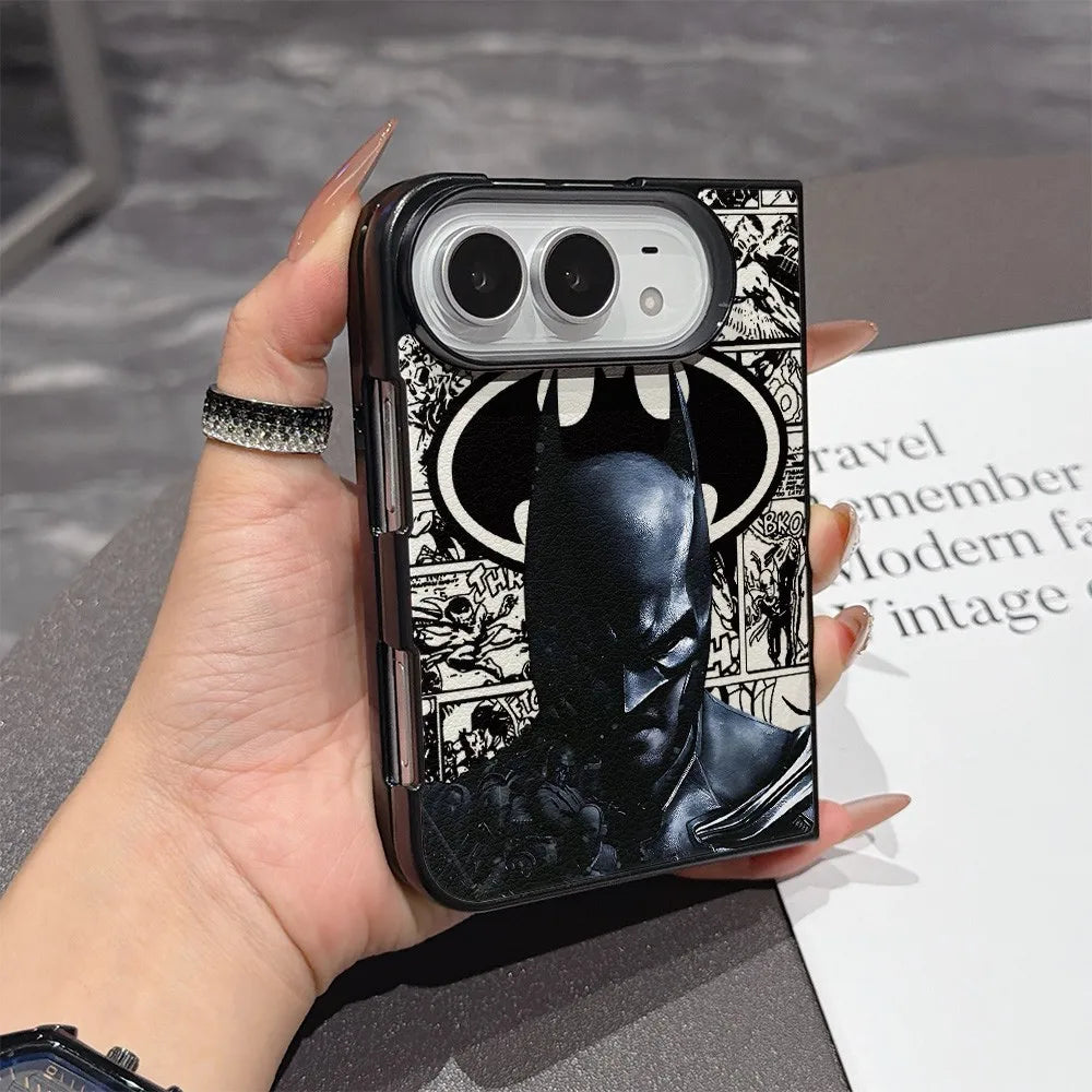 New Folding Phone Case for iPhone Duo Fold Shockproof duo Back fold Hard Skin texture Cover Comics Batman
