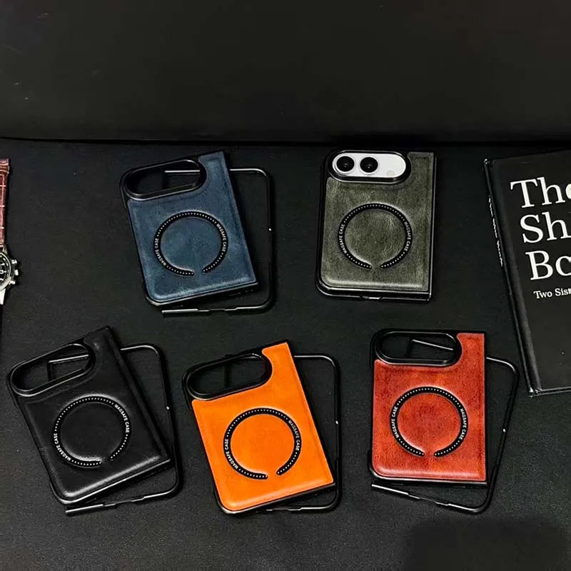 New Luxury Synthetic Leather Folding Phone Case For IPhone Duo Compatible For Magsafe Back Cover Fashionable Printed Decoration