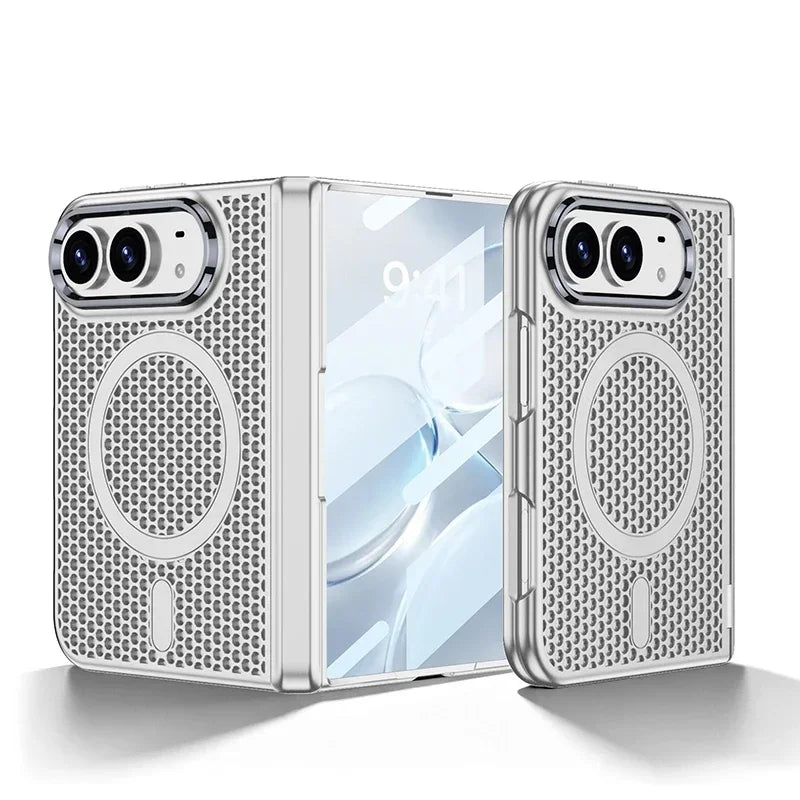 For Magsafe Compatible Honeycomb Heat Dissipation Mesh Wireless Charging Phone Case for iPhone Duo Breathable Cooling Armor Cove
