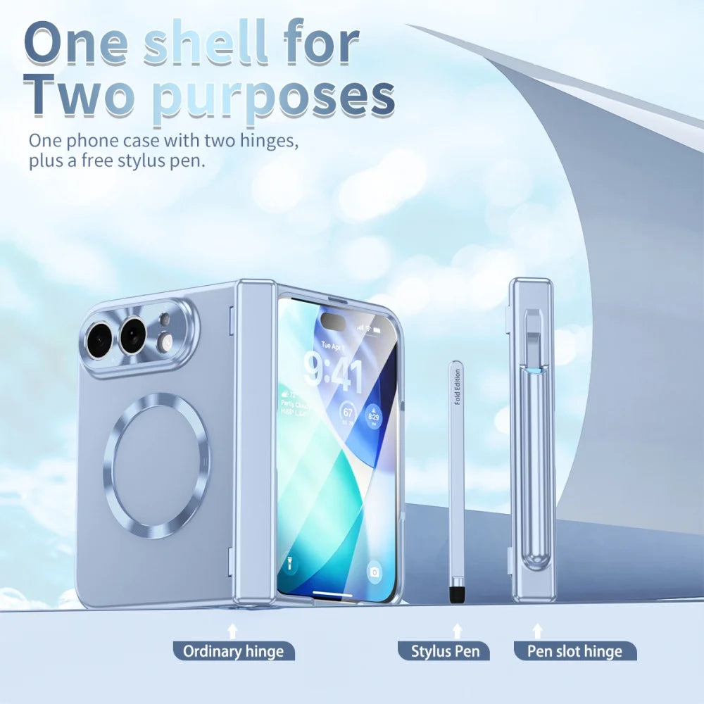 High-Grade Magnetic Plating Hinge Protection Phone Case for iPhone Duo for Magsafe Bracket Cover With Front Screen Tempered Film