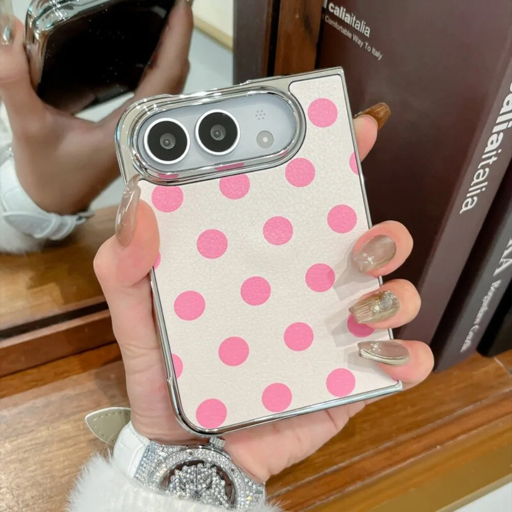 Dopamine Electroplated PU Leather Colorful Polka Dots Lanyard Fold Case for iPhone Duo duo Wristband Shockproof Hard Fold Cover