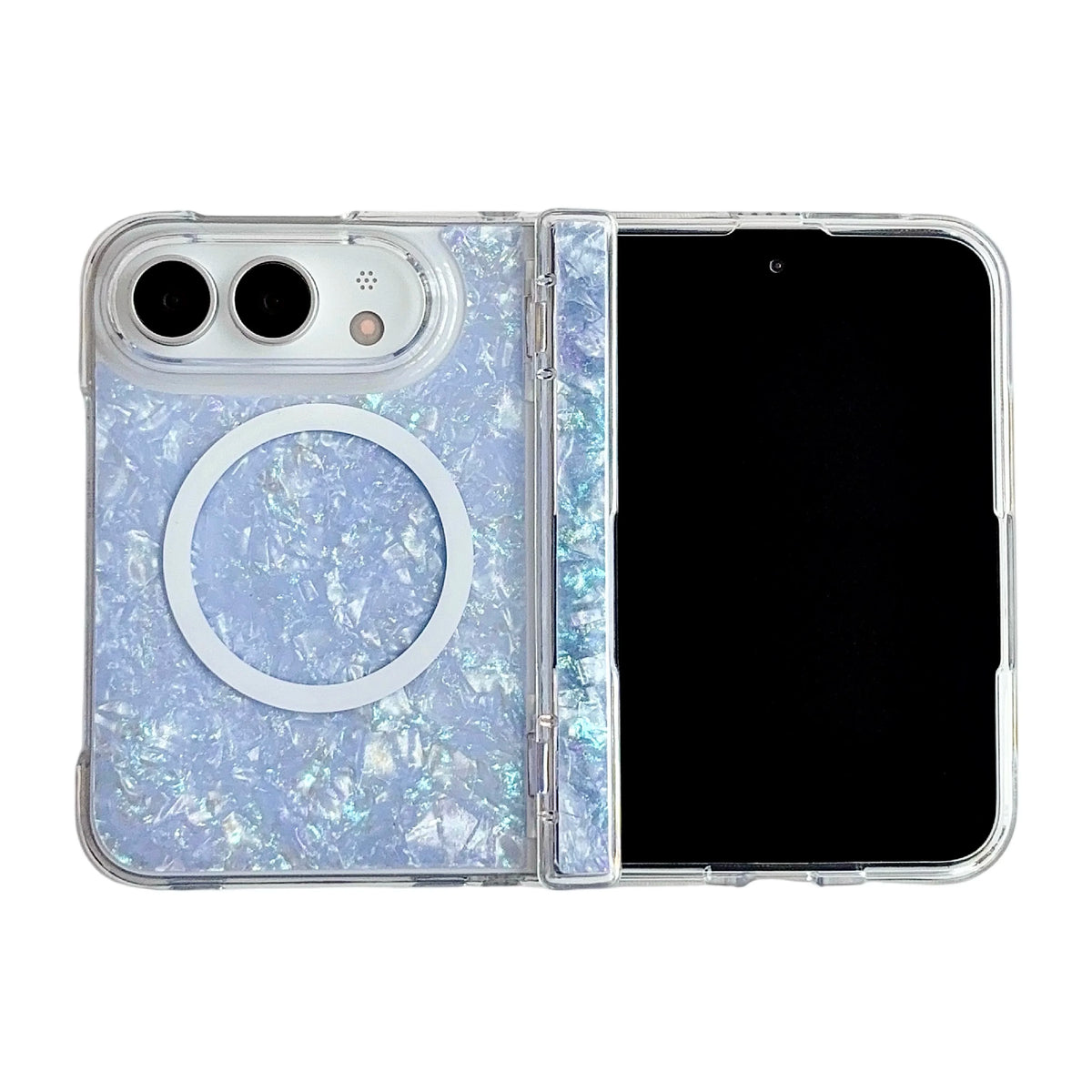 Case For Apple iPhone Duo For Foldable iPhone Duo For Magsafe With  Magnetic Ring Gilded Stand Luxury INS Shell Pattern Cover