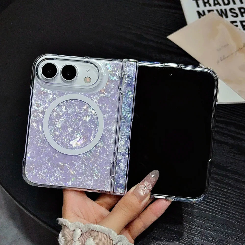 NEW Luxury Iridescent Shell Texture Phone Case for iPhone Duo 18 iPhone Fold With magnetic Stand for Magsafe Shockproof Cover