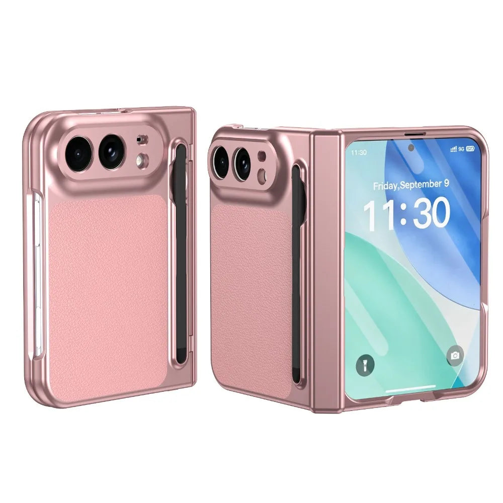 High End S Pen Phone Case for iPhone Duo Hinge Protection & Built-in Screen Protector Leather Phone Cover for iPhone Duo
