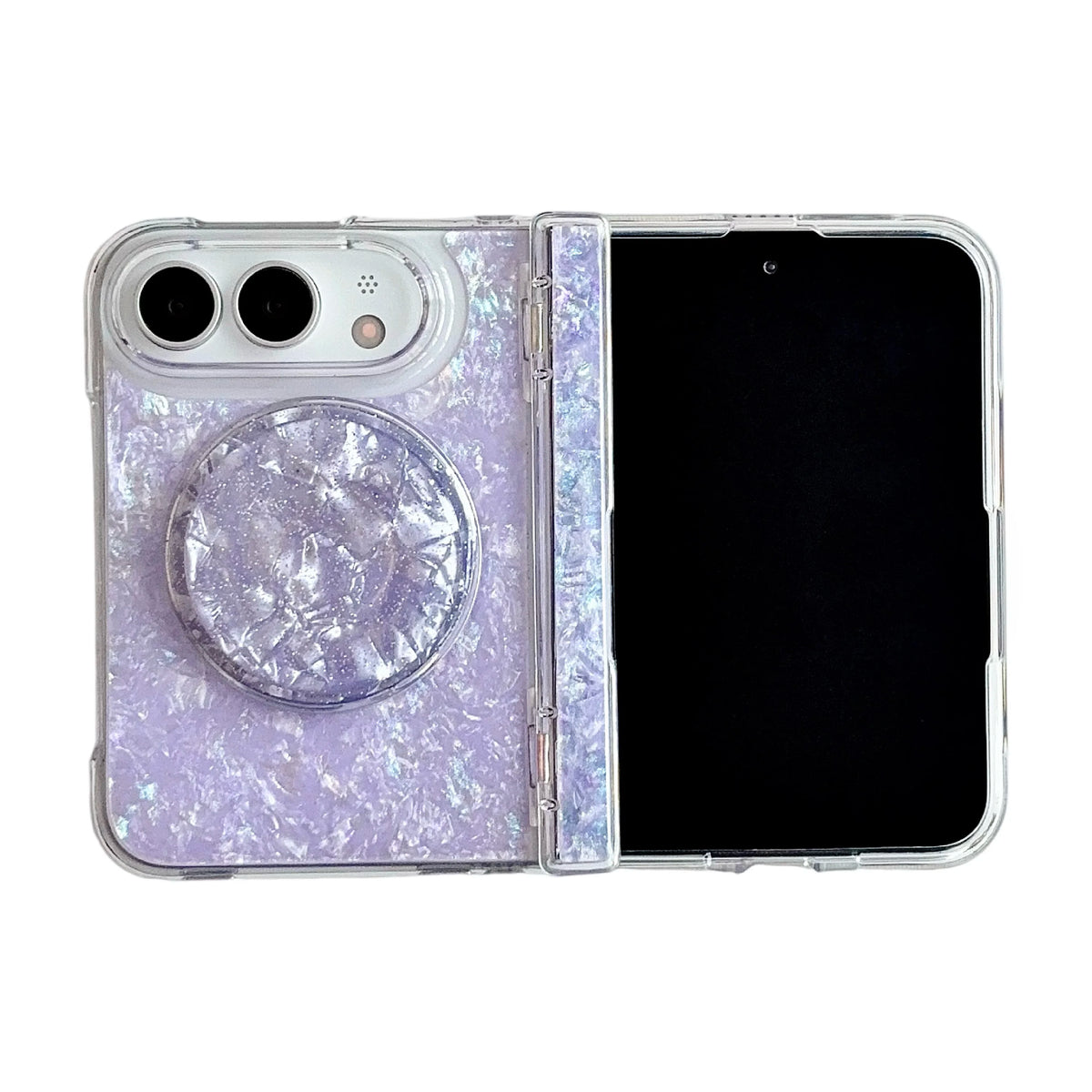 Case For Apple iPhone Duo For Foldable iPhone Duo For Magsafe With  Magnetic Ring Gilded Stand Luxury INS Shell Pattern Cover