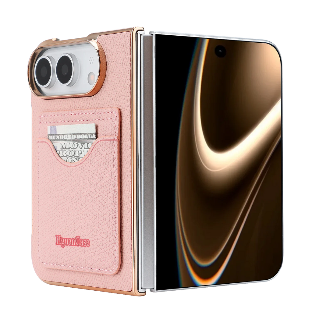 PU Leather Wallet Case For iPhone Duo Fold Electroplated Frame Foldable Kickstand Shockproof Protective Phone Cover