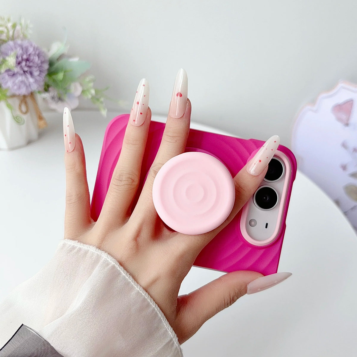 Fashion Macaron Colror Stripe Pattern Liquid Silicone 18 Ultra Case for iPhone Duo 18 Fold for Magsafe Bracket Shockproof Cover