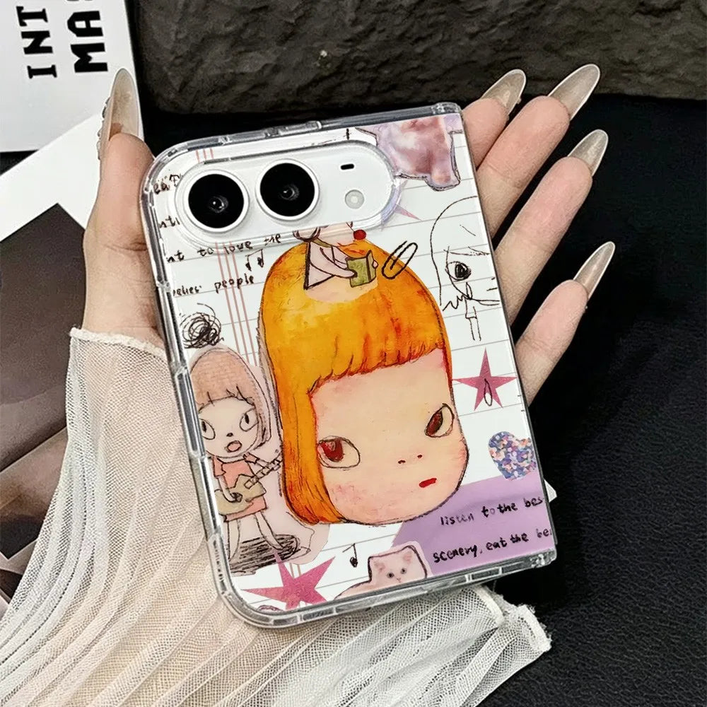 HOT Fashion Acrylic Transparent Phone Case for iPhone Duo 18 fold Shockproof Clear Ultra Slim Cartoon Yoshitomos Naras