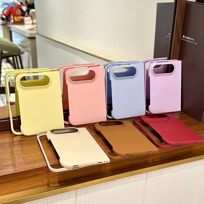 For iPhone Duo Case Cute Macaron Solid Color Frosted Skin Feel PC Case for iPhone Duo Fold Slim Matte Shockproof Full Body Cover
