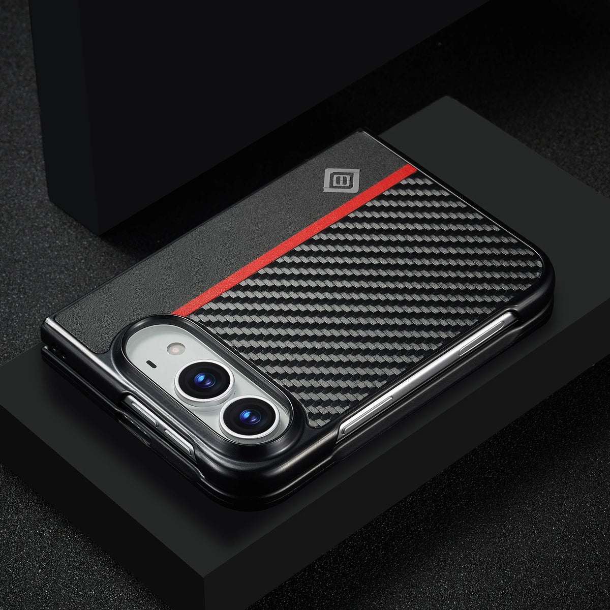 Luxury Ultrathin Carbon Fiber Leather Slots Phone Case for IPhone Duo 2026 Shockproof Flip Holder Cover for Iphone Duo Cover