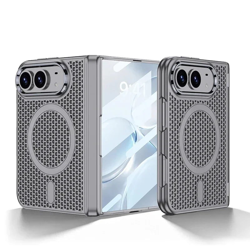 For Magsafe Compatible Honeycomb Heat Dissipation Mesh Wireless Charging Phone Case for iPhone Duo Breathable Cooling Armor Cove