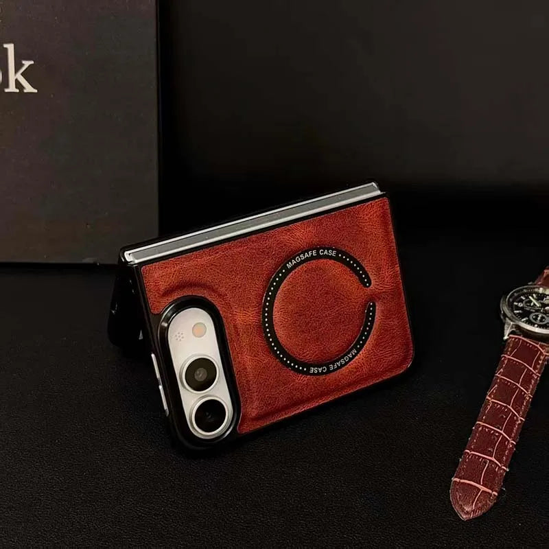 New Luxury Synthetic Leather Folding Phone Case For IPhone Duo Compatible For Magsafe Back Cover Fashionable Printed Decoration