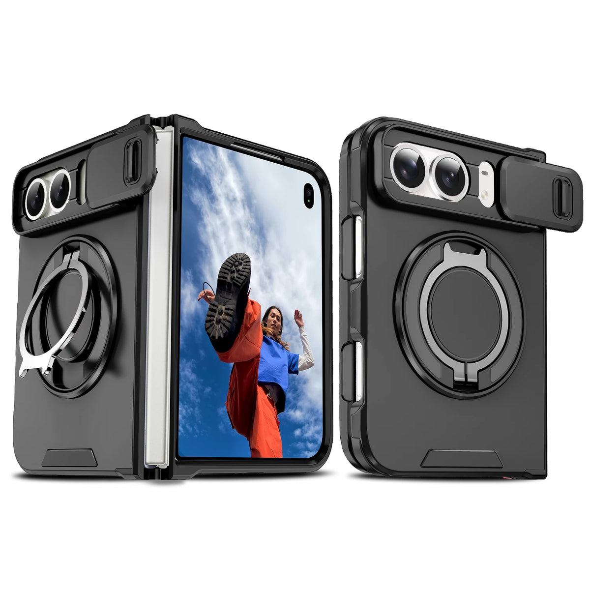 Fashion Solid Color Stand Matte Fold Magnetic Phone Case For iPhone Duo 18 Lens Protect Hard Shockproof Cover