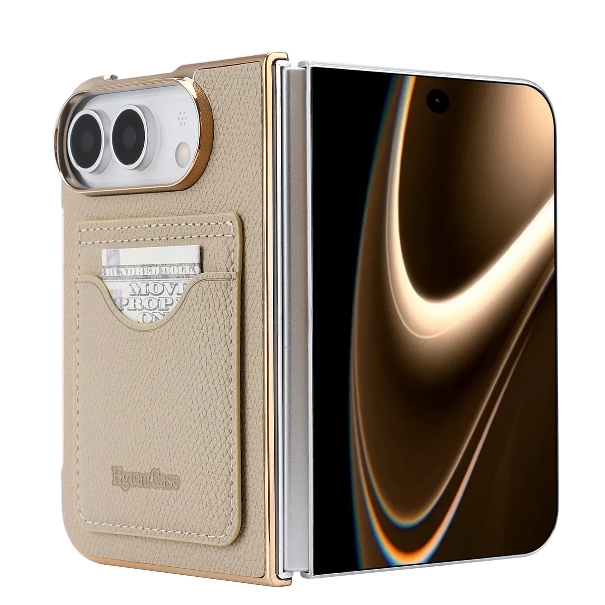 PU Leather Wallet Case For iPhone Duo Fold Electroplated Frame Foldable Kickstand Shockproof Protective Phone Cover
