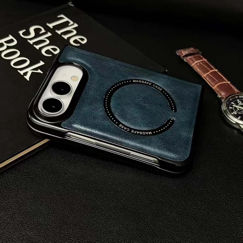 New Luxury Synthetic Leather Folding Phone Case For IPhone Duo Compatible For Magsafe Back Cover Fashionable Printed Decoration