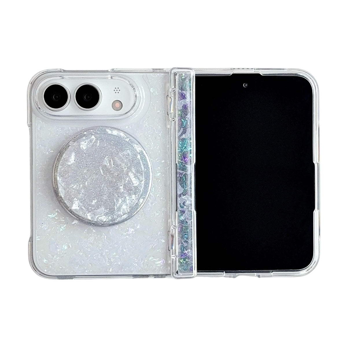 Case For Apple iPhone Duo For Foldable iPhone Duo For Magsafe With  Magnetic Ring Gilded Stand Luxury INS Shell Pattern Cover